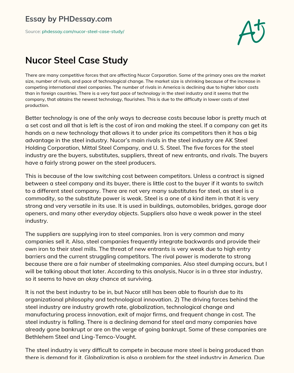 Nucor Steel Case Study essay