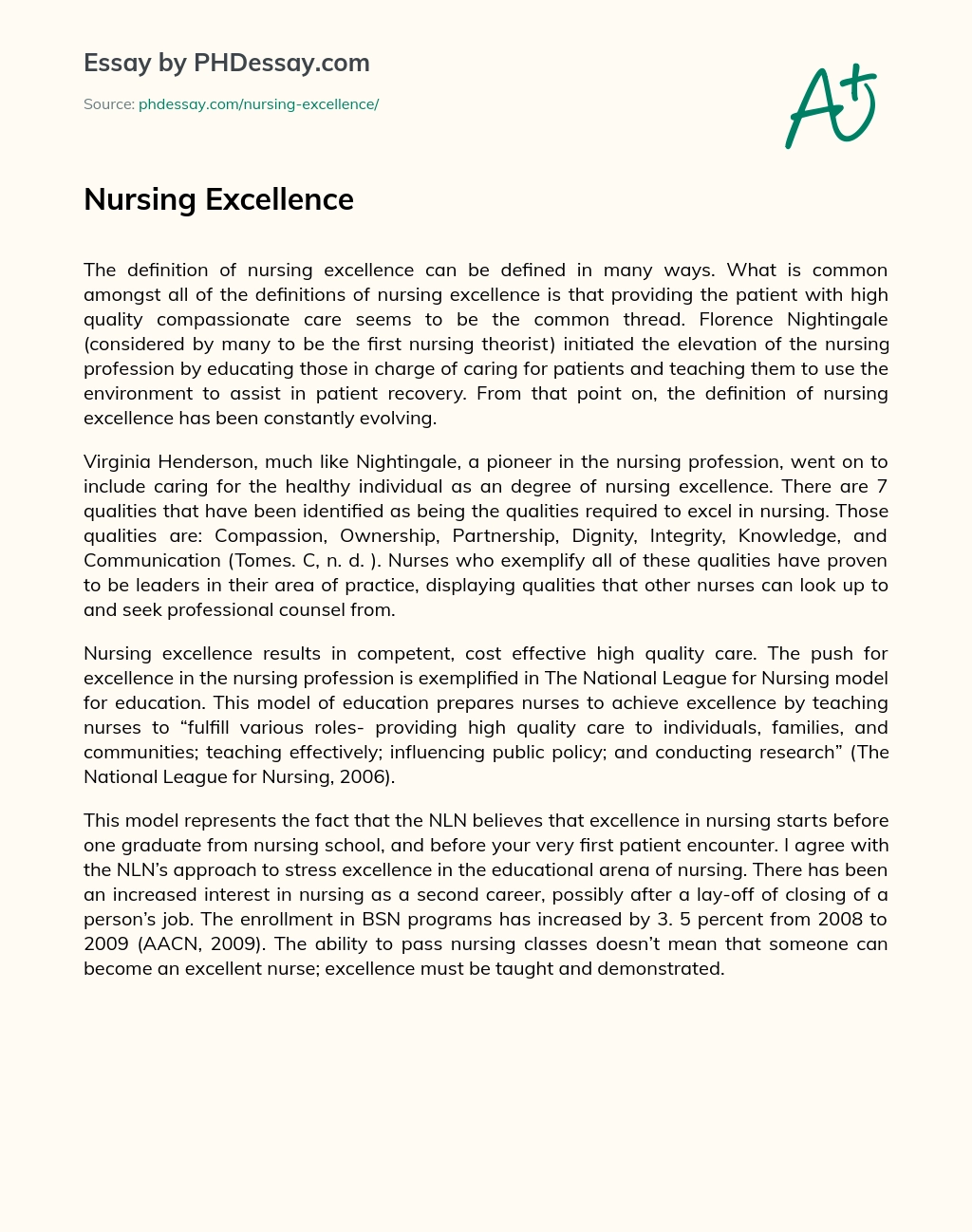 Nursing Excellence essay