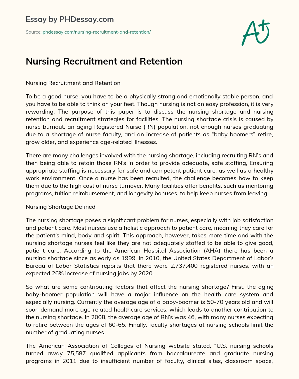 Nursing Recruitment and Retention essay