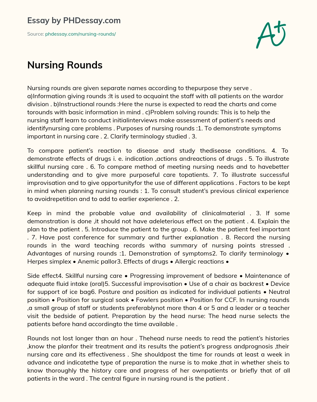 Nursing Rounds essay