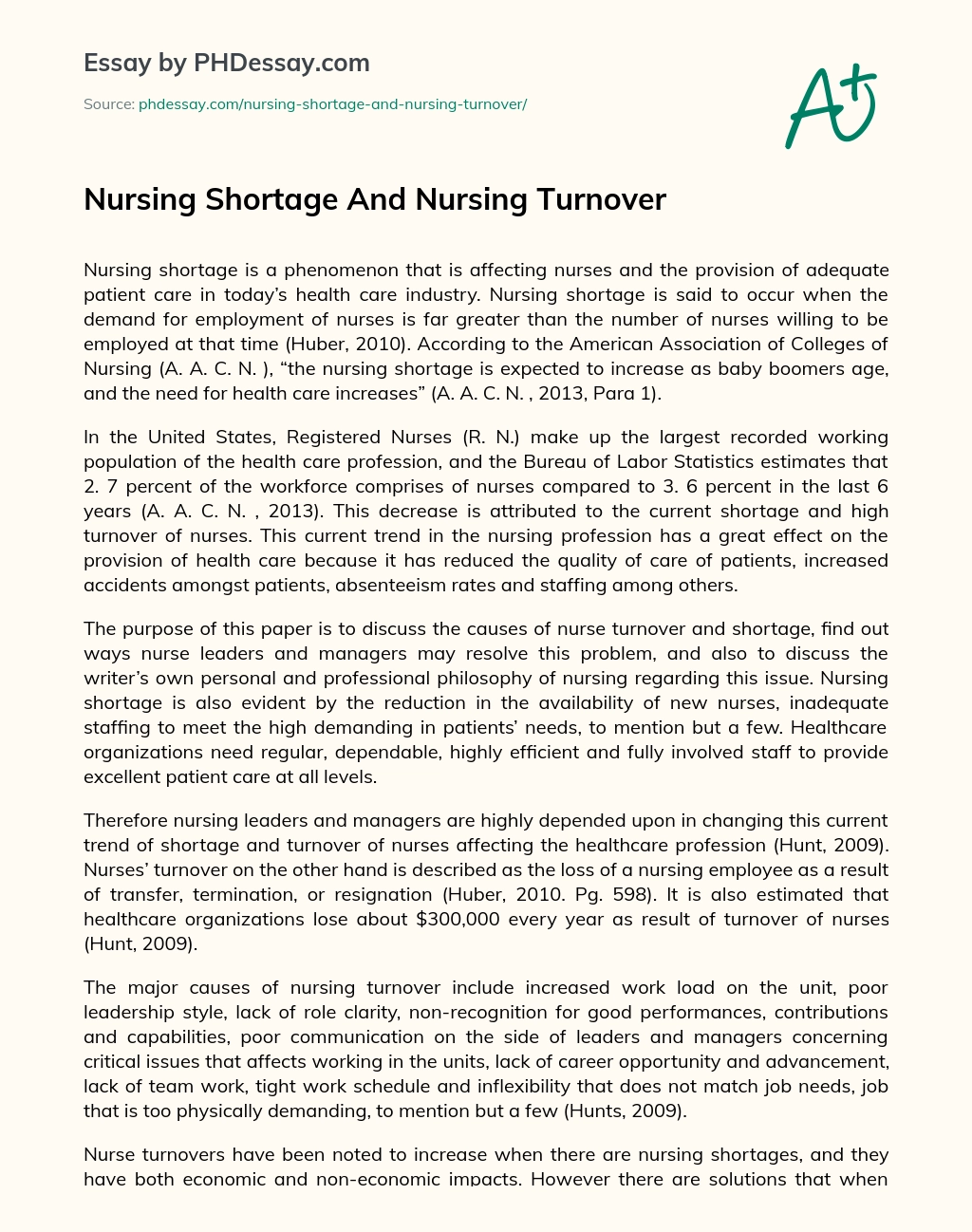Nursing Shortage And Nursing Turnover essay