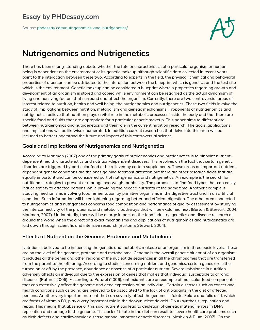 Nutrigenomics and Nutrigenetics essay