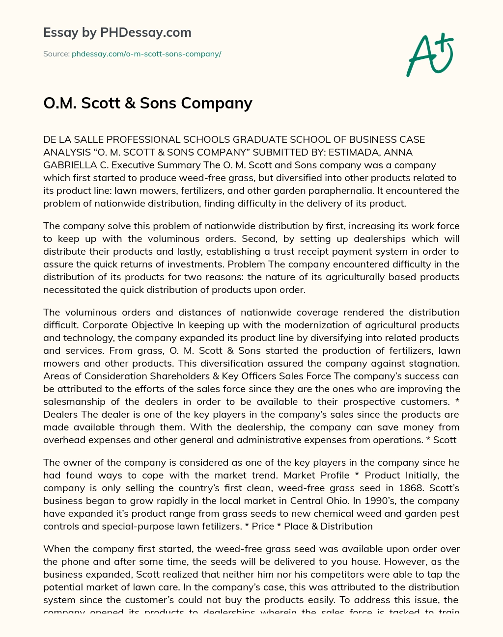 O.M. Scott & Sons Company essay