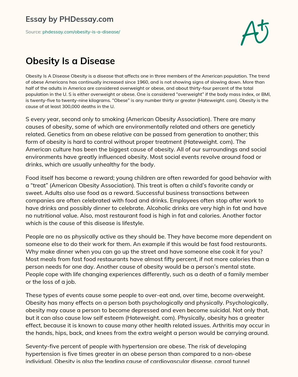 Obesity Is a Disease essay