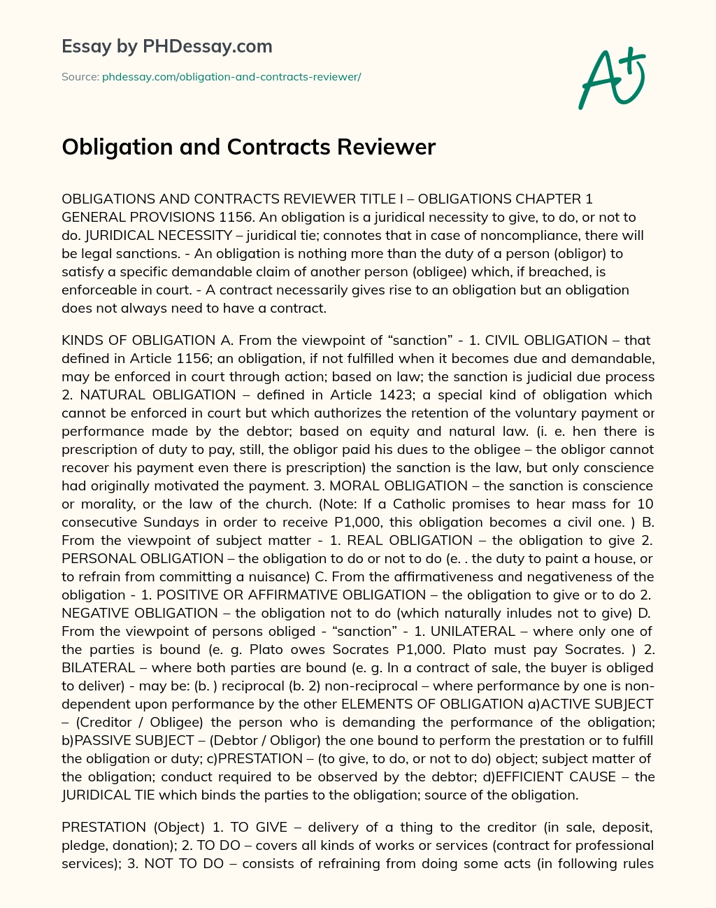 Obligation and Contracts Reviewer essay