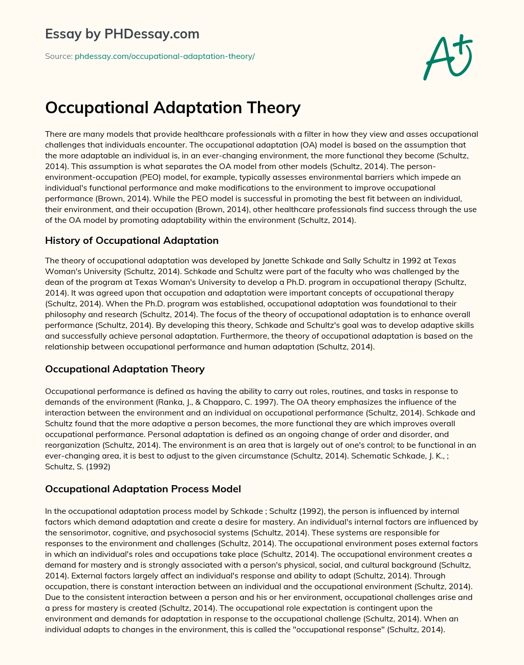 Occupational Adaptation Theory essay