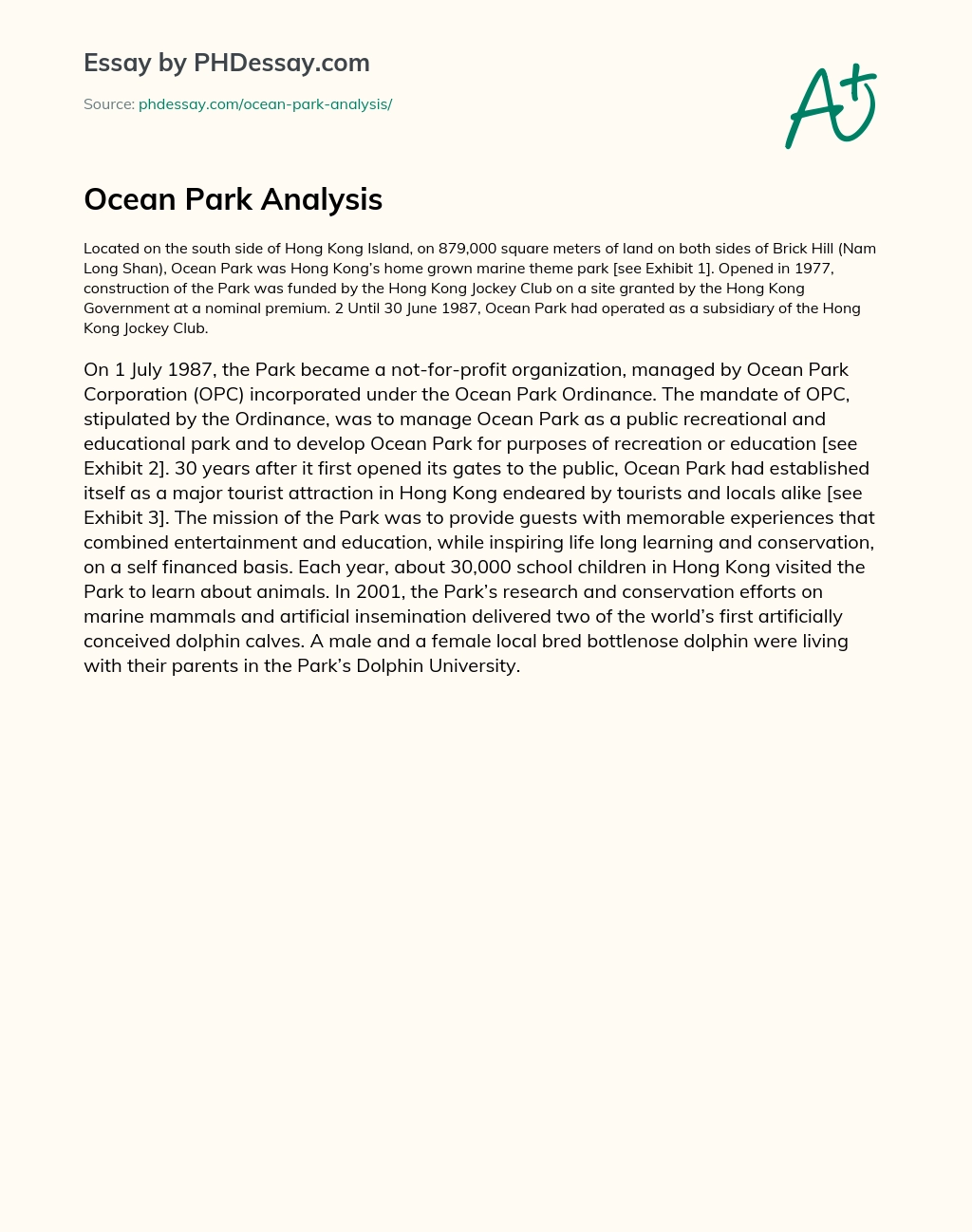 Ocean Park Analysis essay