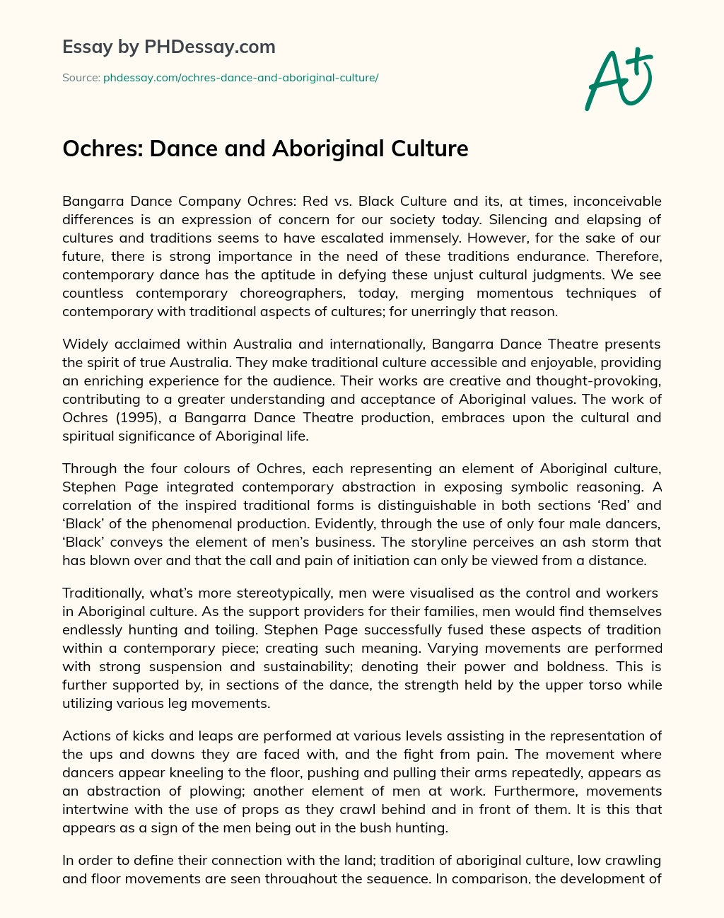 Ochres: Dance and Aboriginal Culture essay
