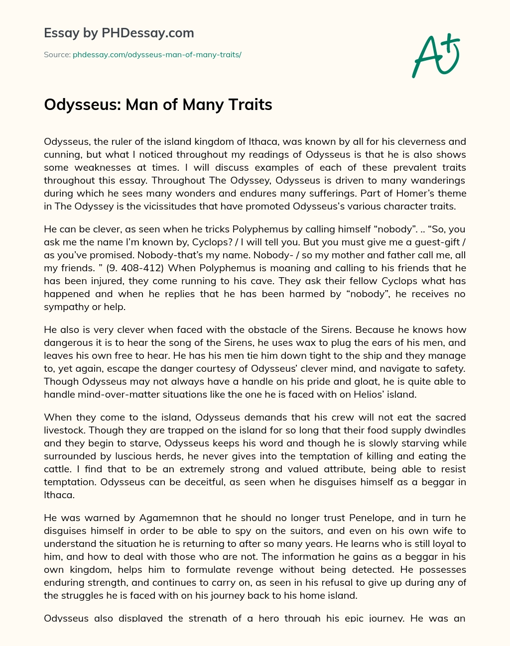 Реферат: Comparing Chracter Traits With Odysseus From The