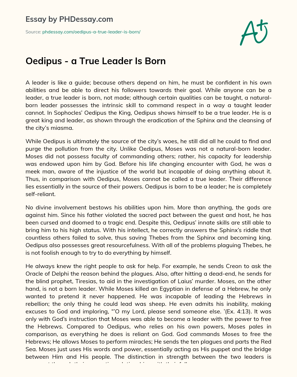 Oedipus – a True Leader Is Born essay