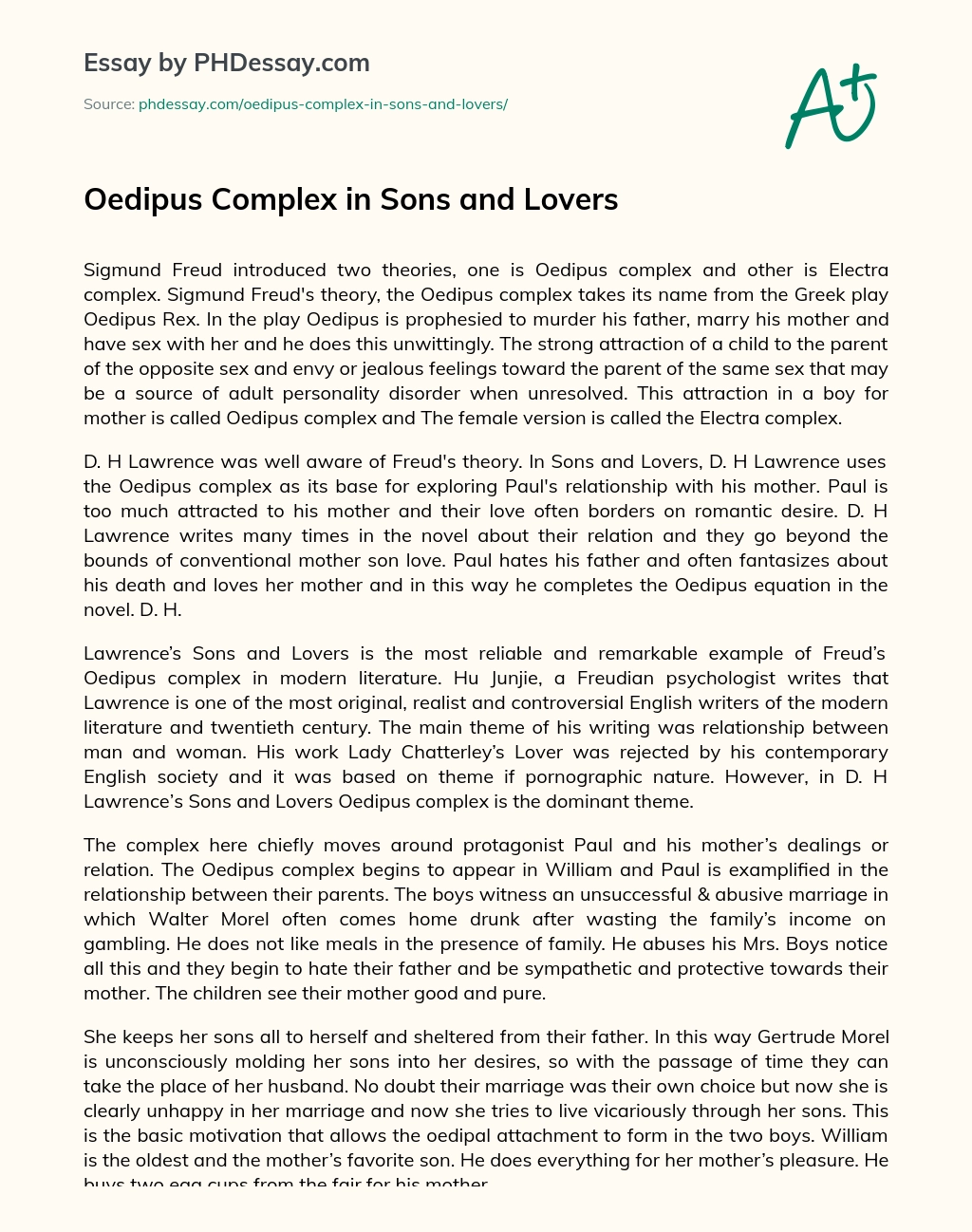 Oedipus Complex in Sons and Lovers essay