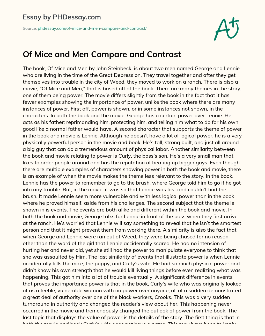 Of Mice and Men Compare and Contrast essay