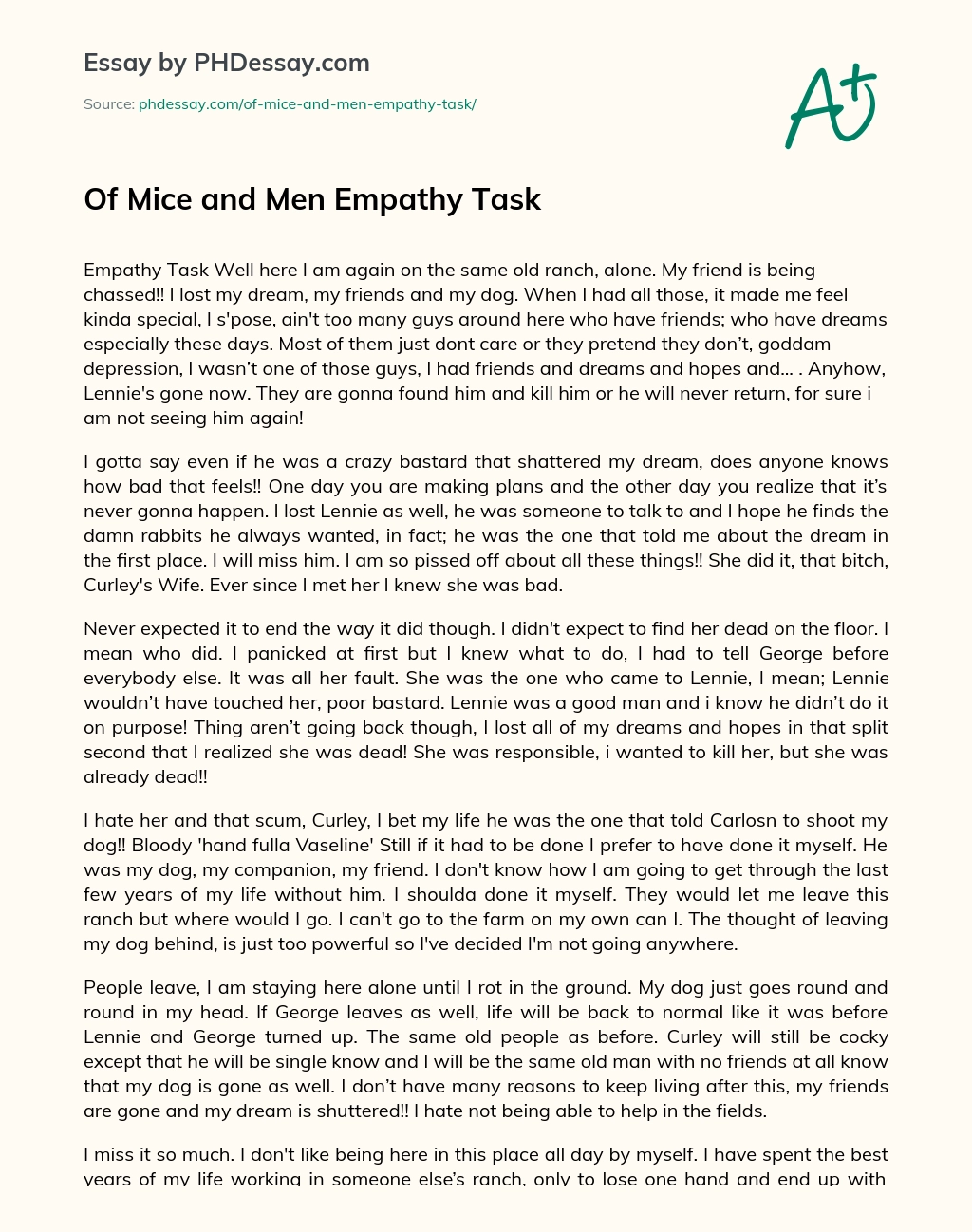 Of Mice and Men Empathy Task essay