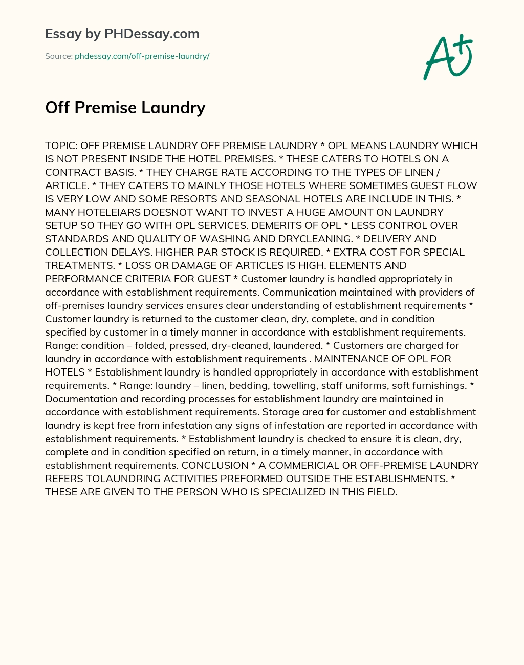 Off Premise Laundry essay