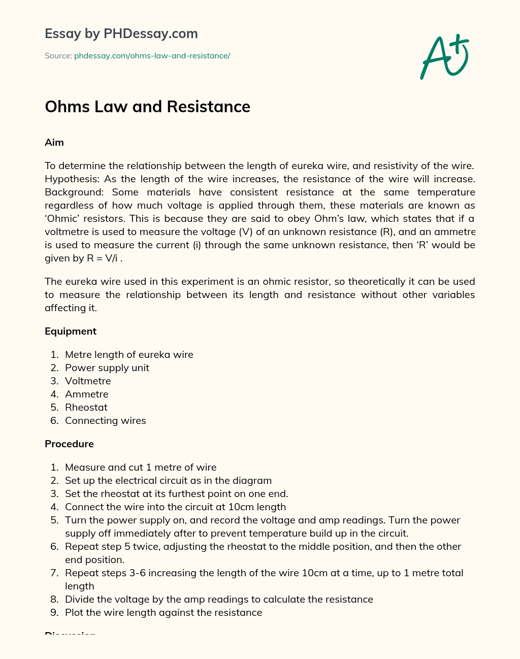 Ohms Law and Resistance essay