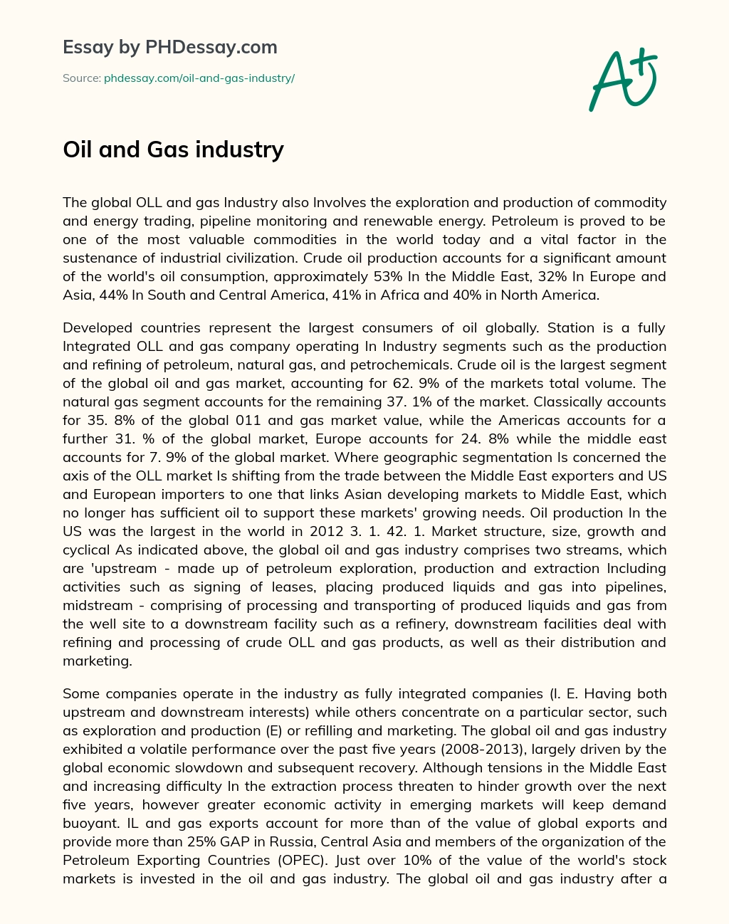 Oil and Gas industry essay