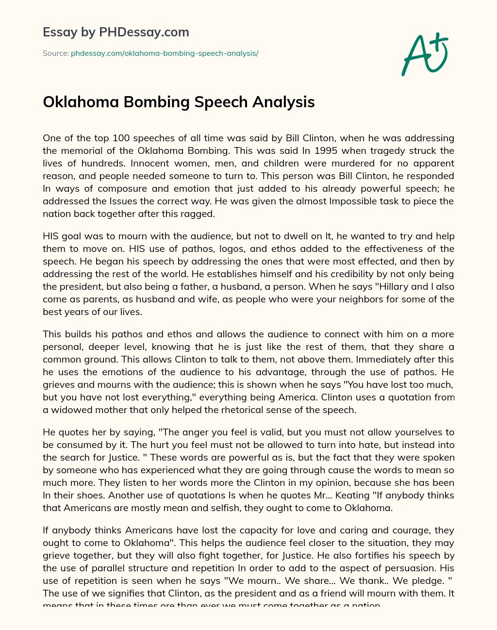Oklahoma Bombing Speech Analysis essay