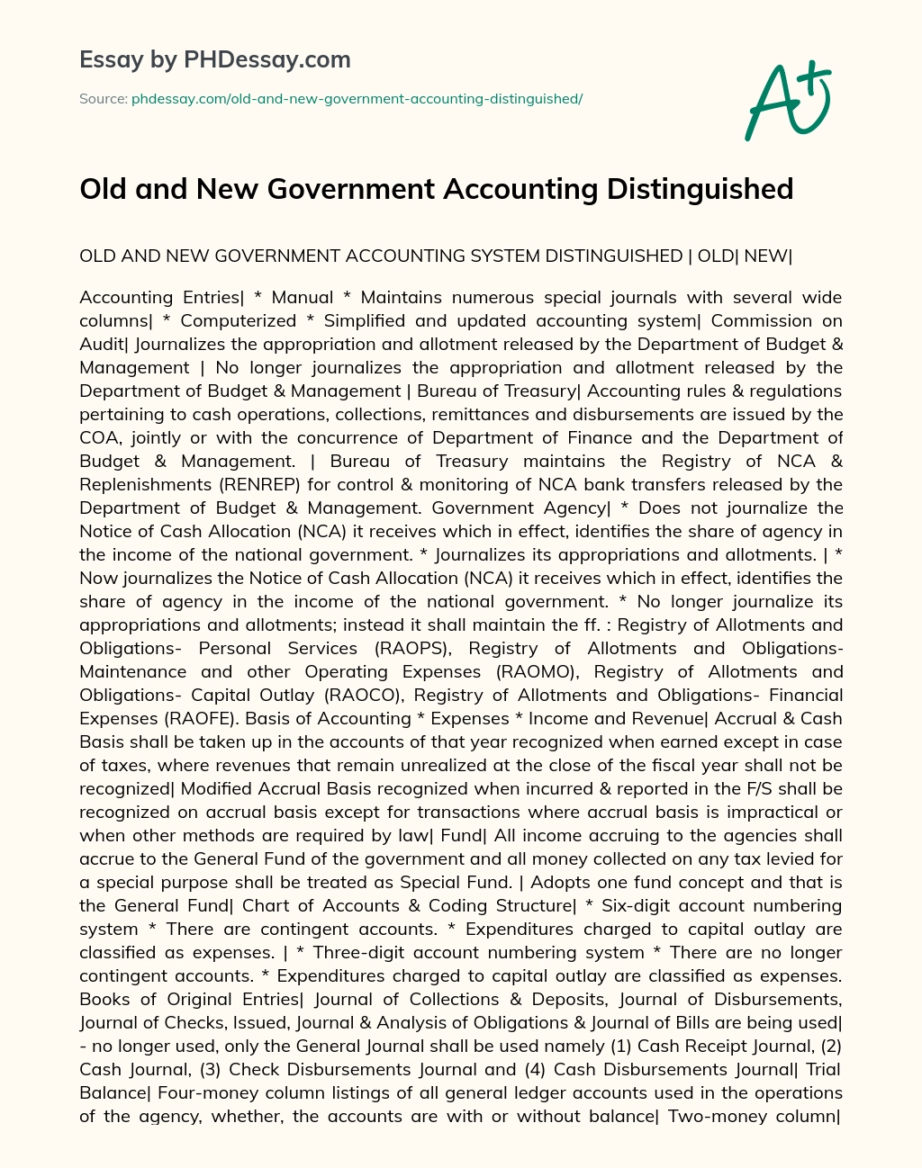 Old and New Government Accounting Distinguished essay