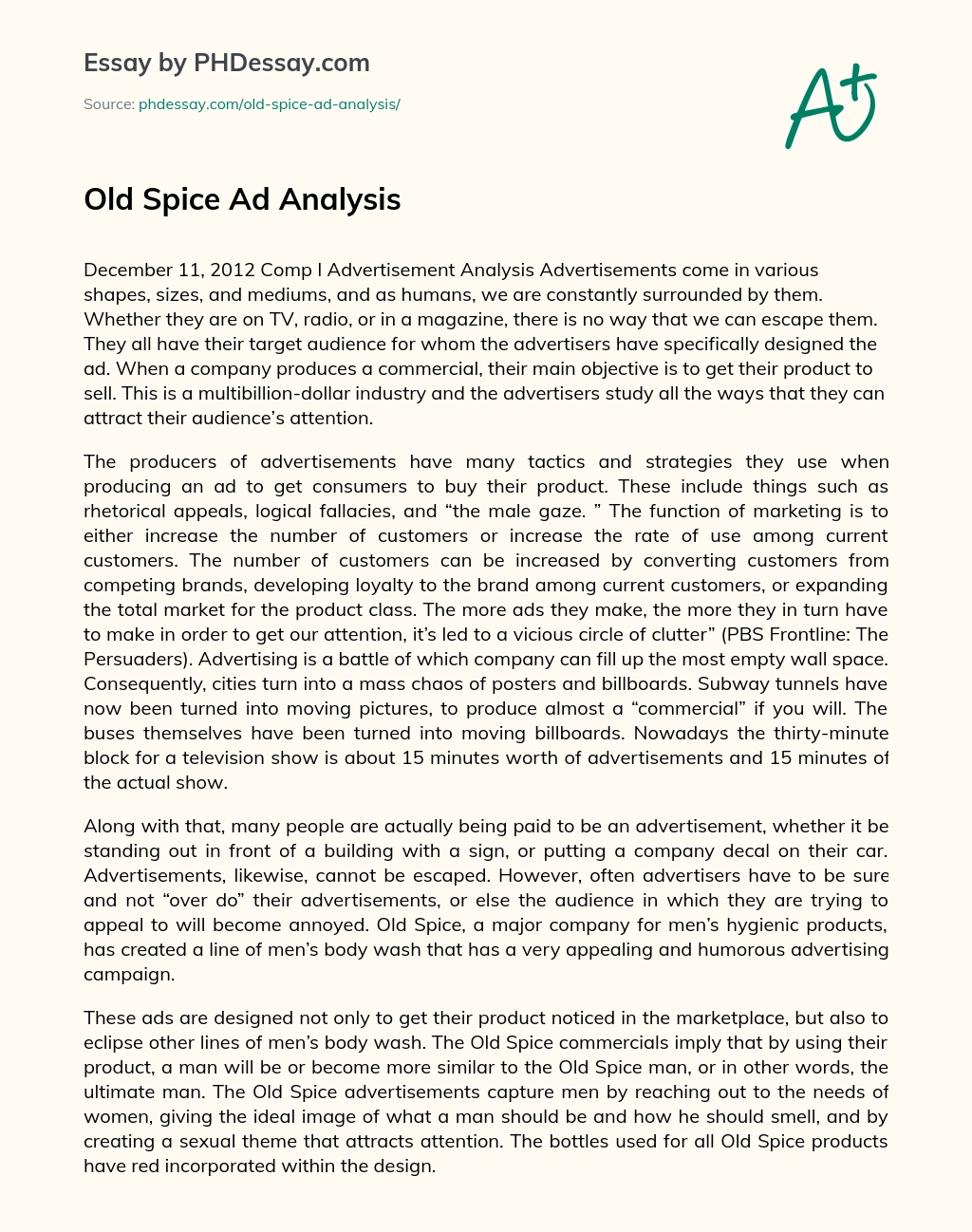 Old Spice Ad Analysis essay