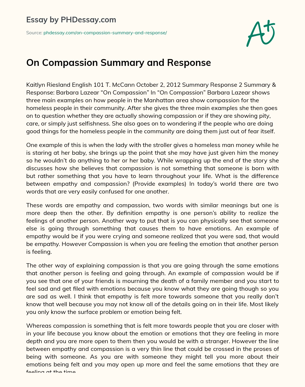 on compassion by barbara ascher summary