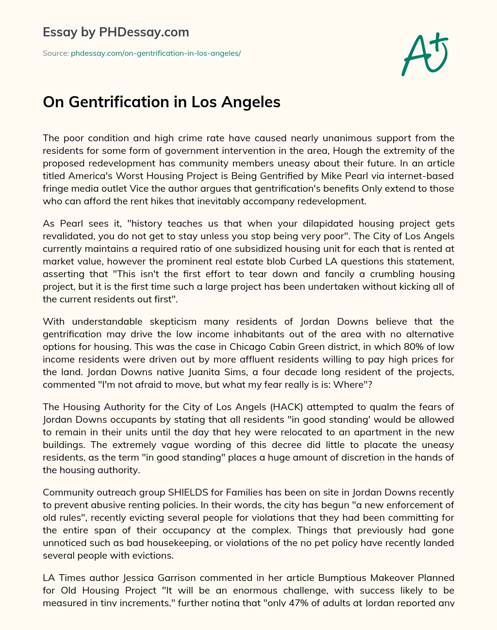 On Gentrification in Los Angeles essay