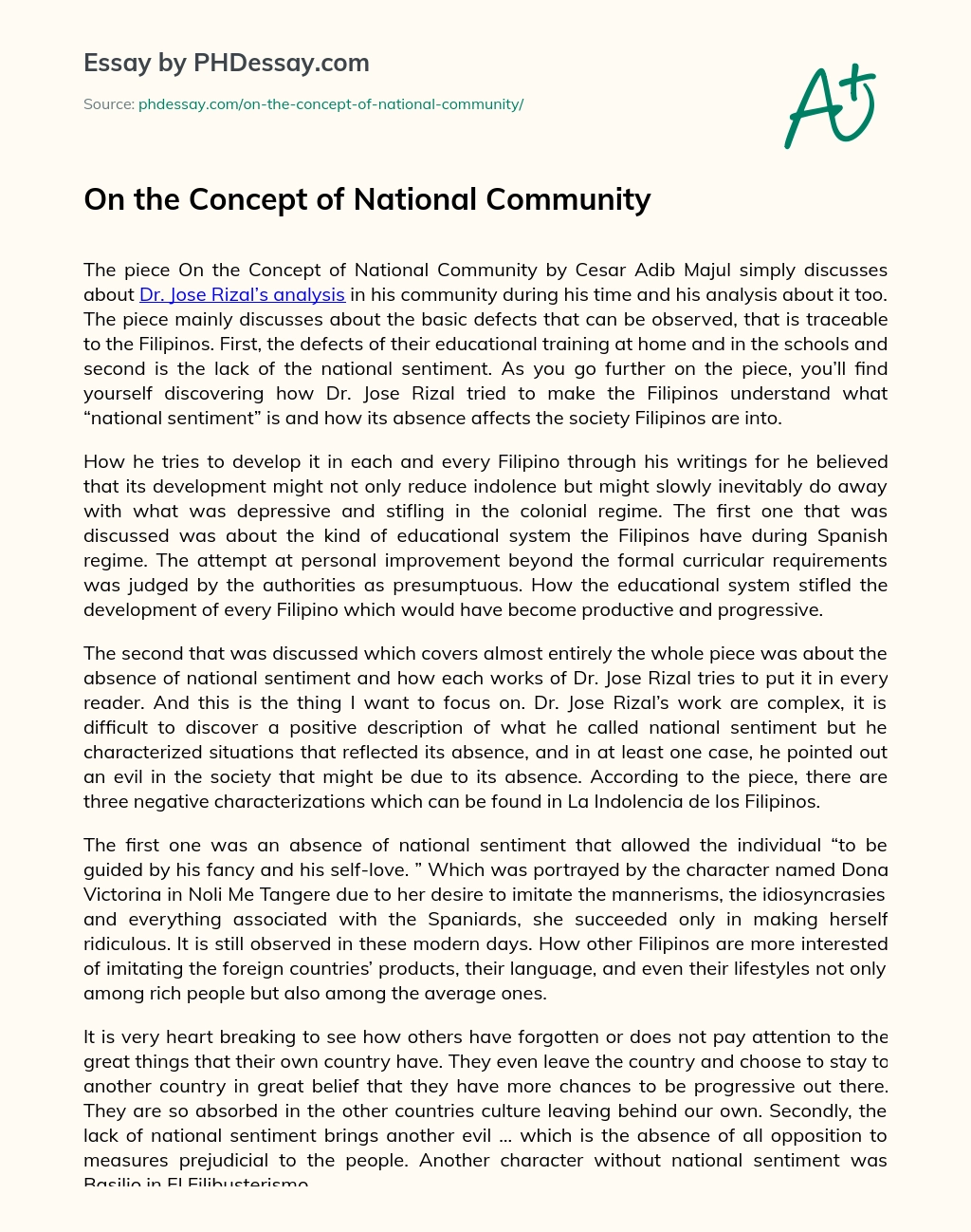 On the Concept of National Community essay
