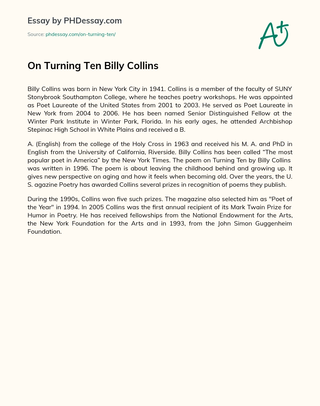 On Turning Ten Billy Collins essay