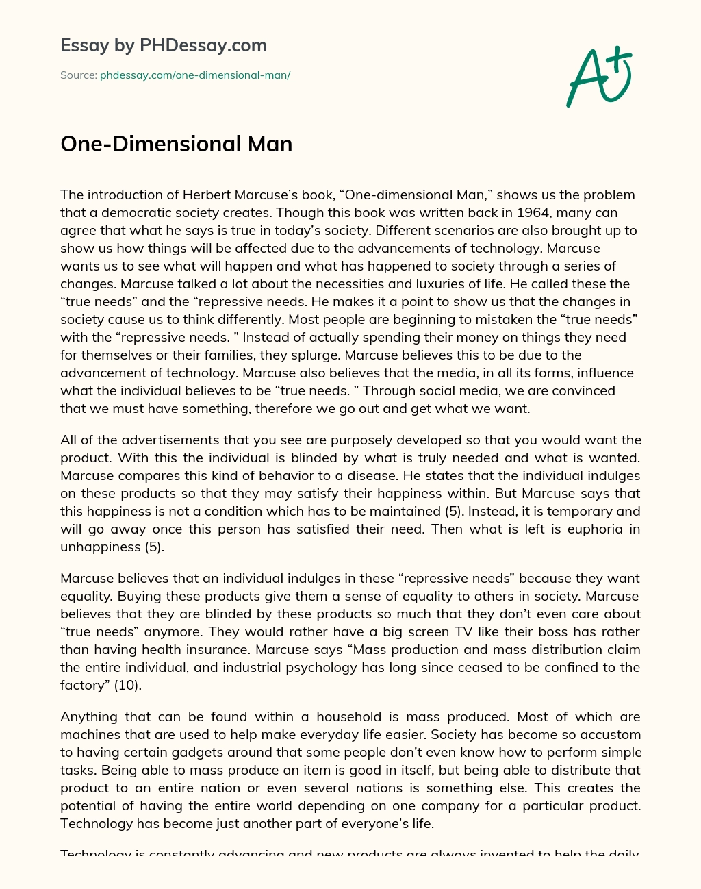 One-Dimensional Man essay