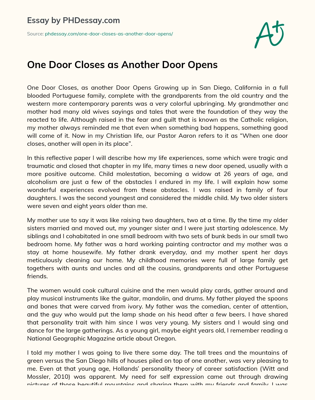One Door Closes as Another Door Opens essay