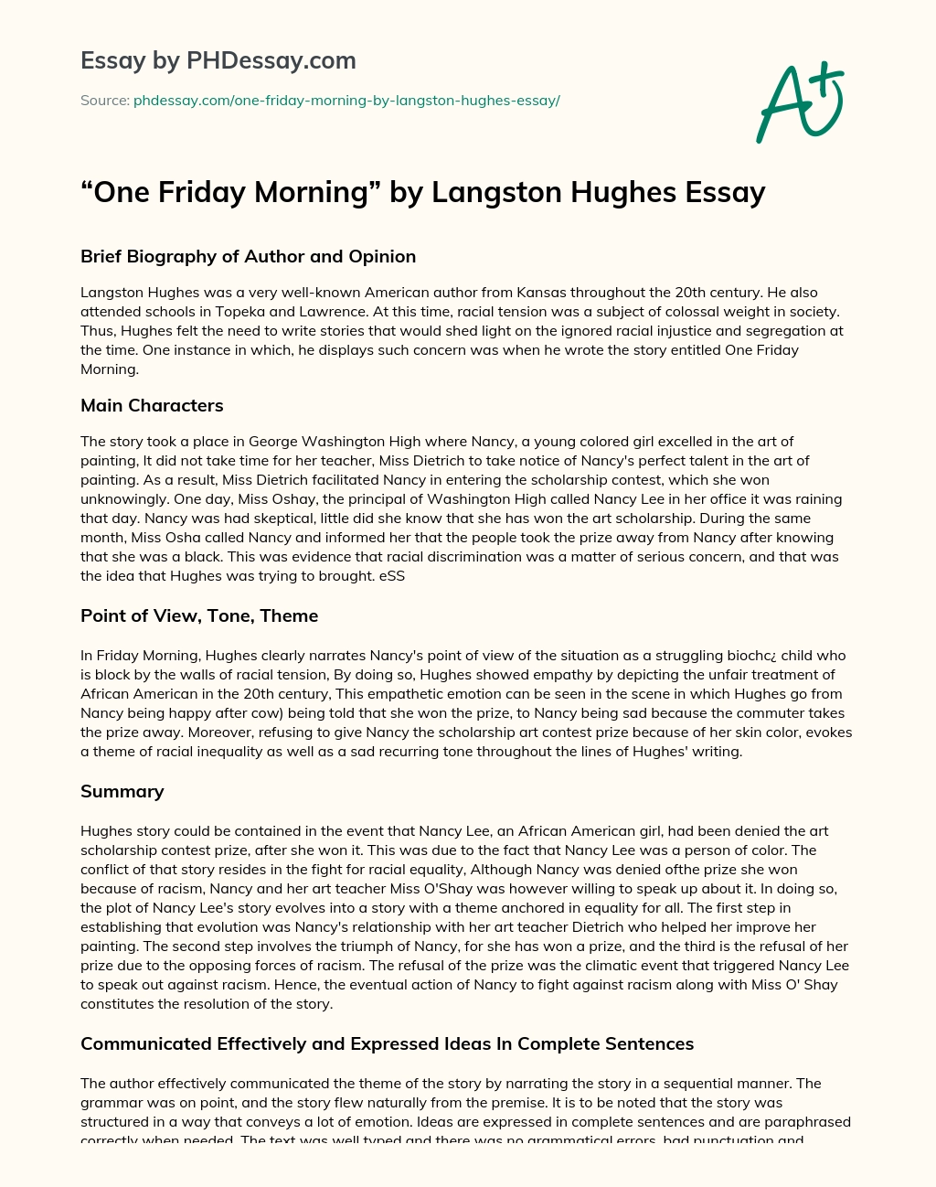 One Friday Morning by Langston Hughes Essay essay