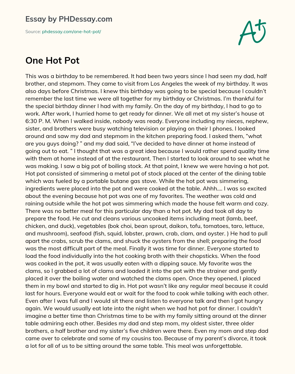 One Hot Pot essay