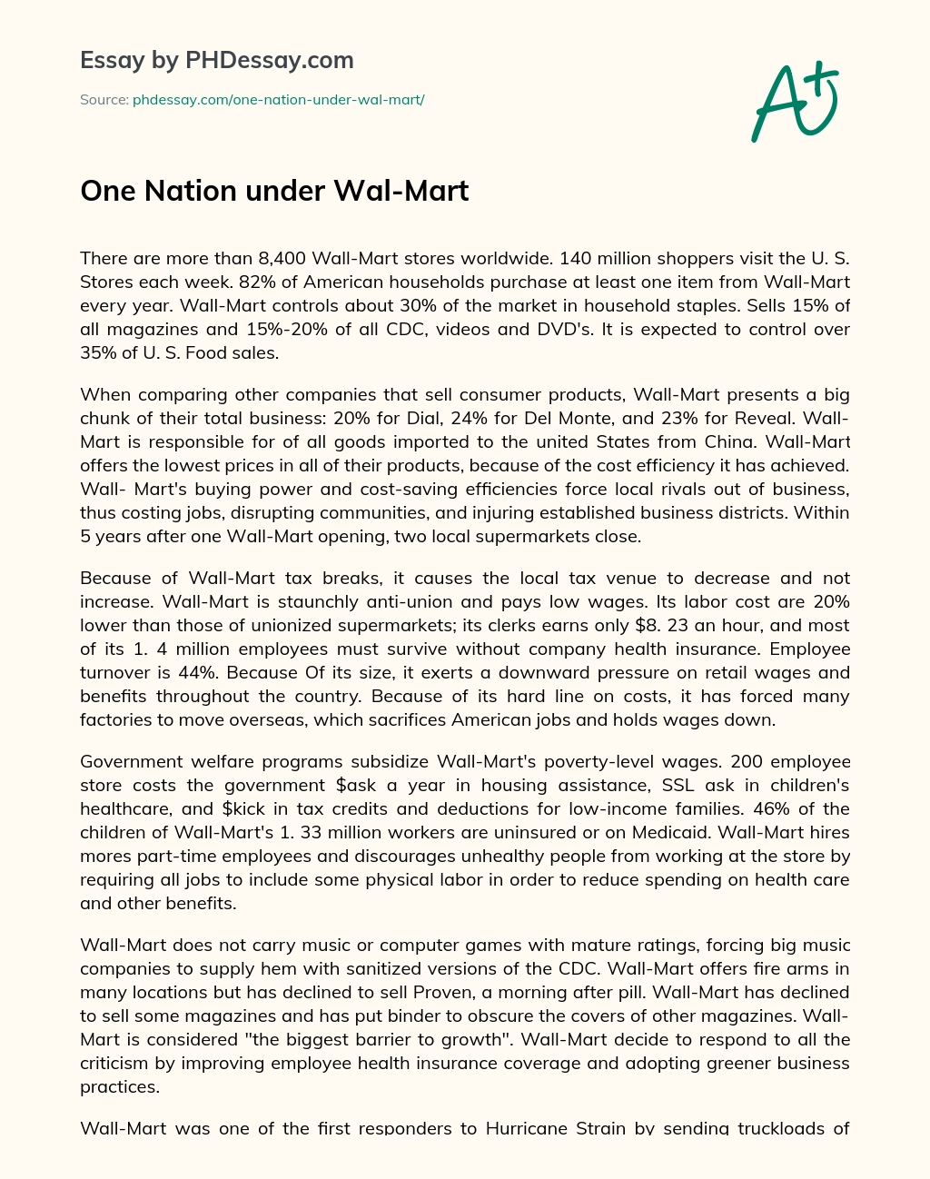 One Nation under Wal-Mart essay