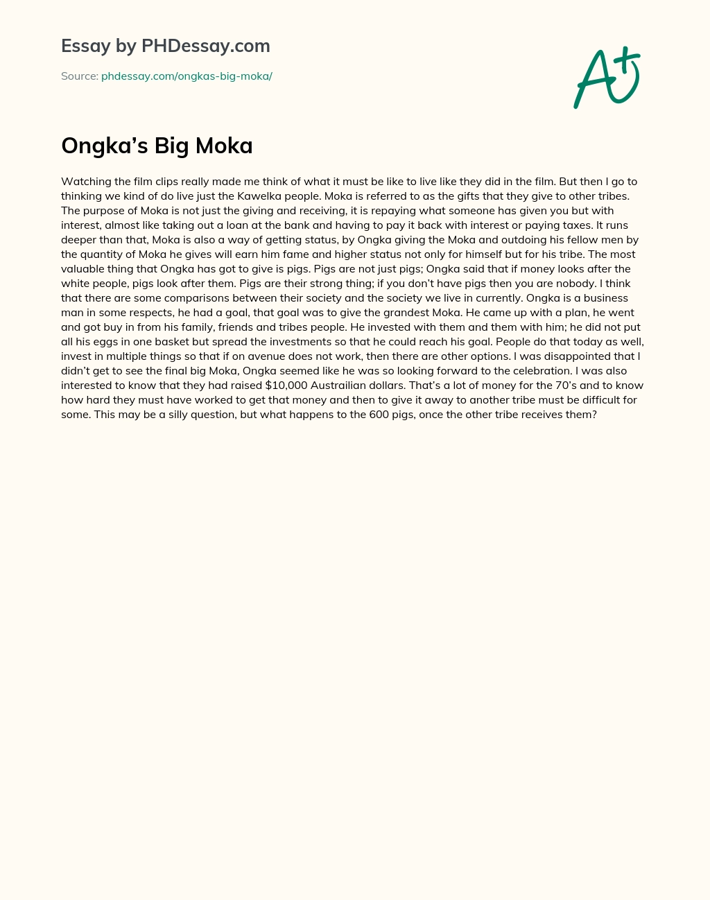 Ongka’s Big Moka essay