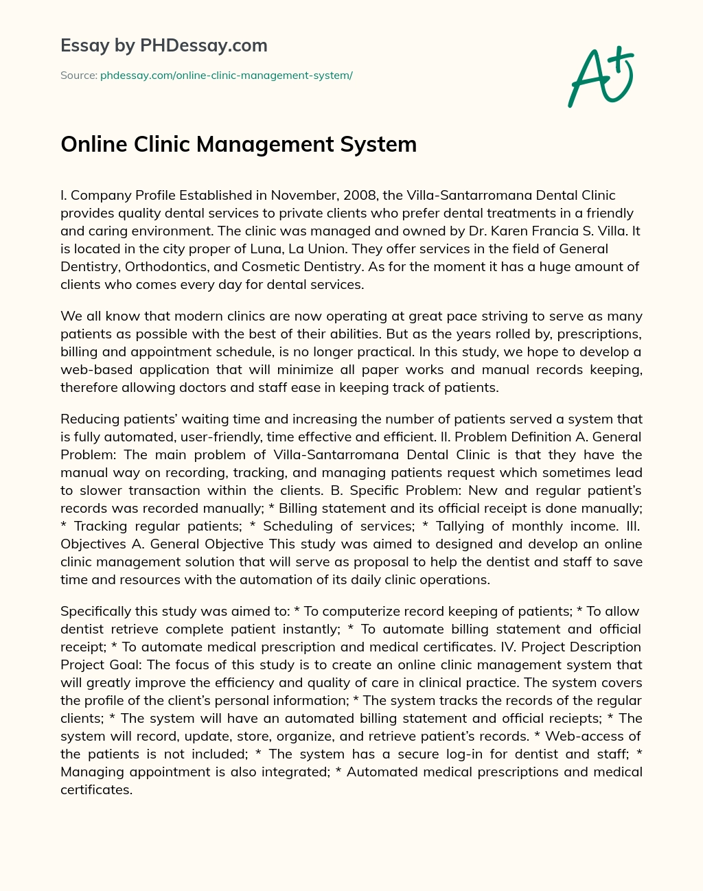 Online Clinic Management System essay
