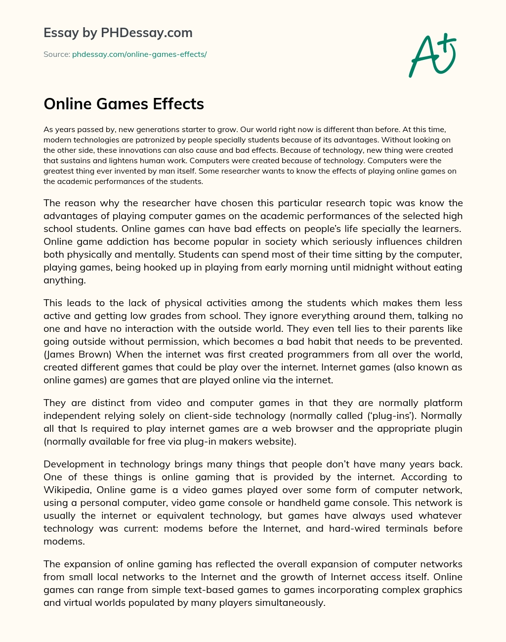 Online Games Effects essay