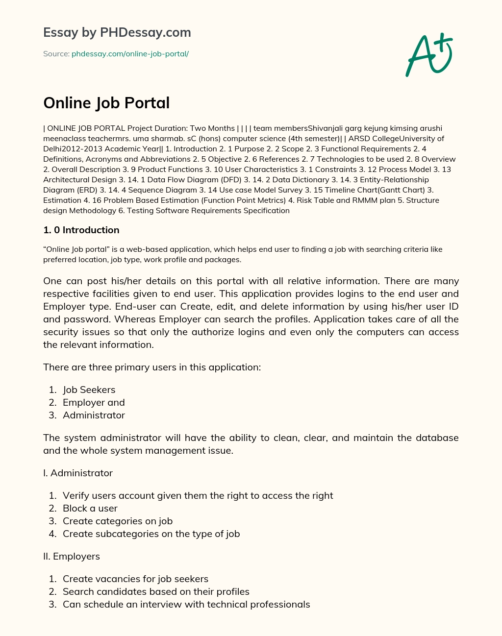 Online Job Portal essay
