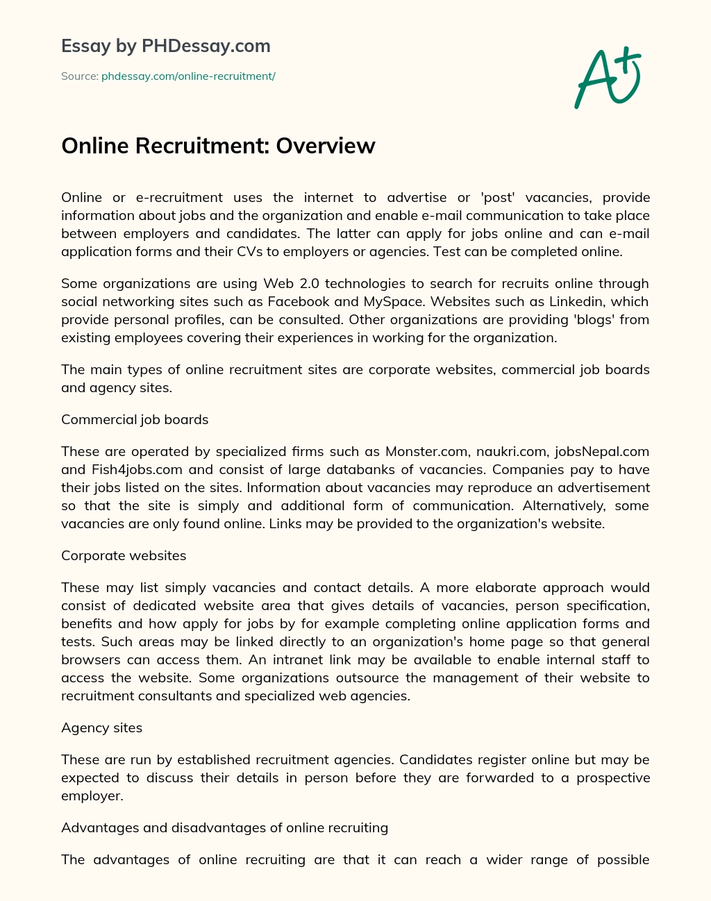 Реферат: OnLine Recruitment Essay Research Paper Online recruiting