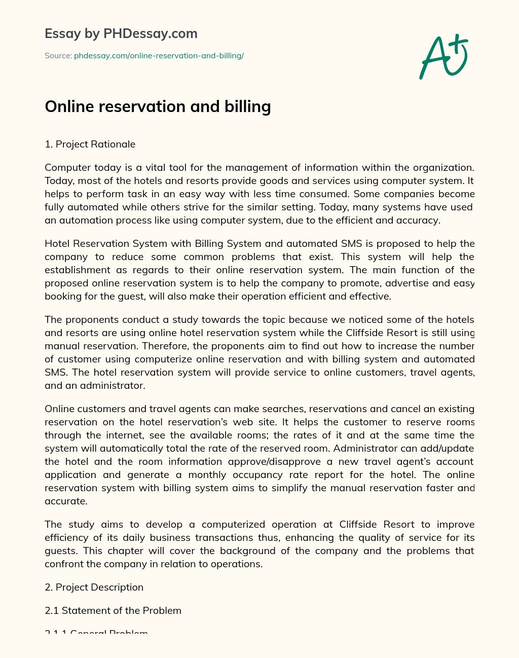 Online reservation and billing essay