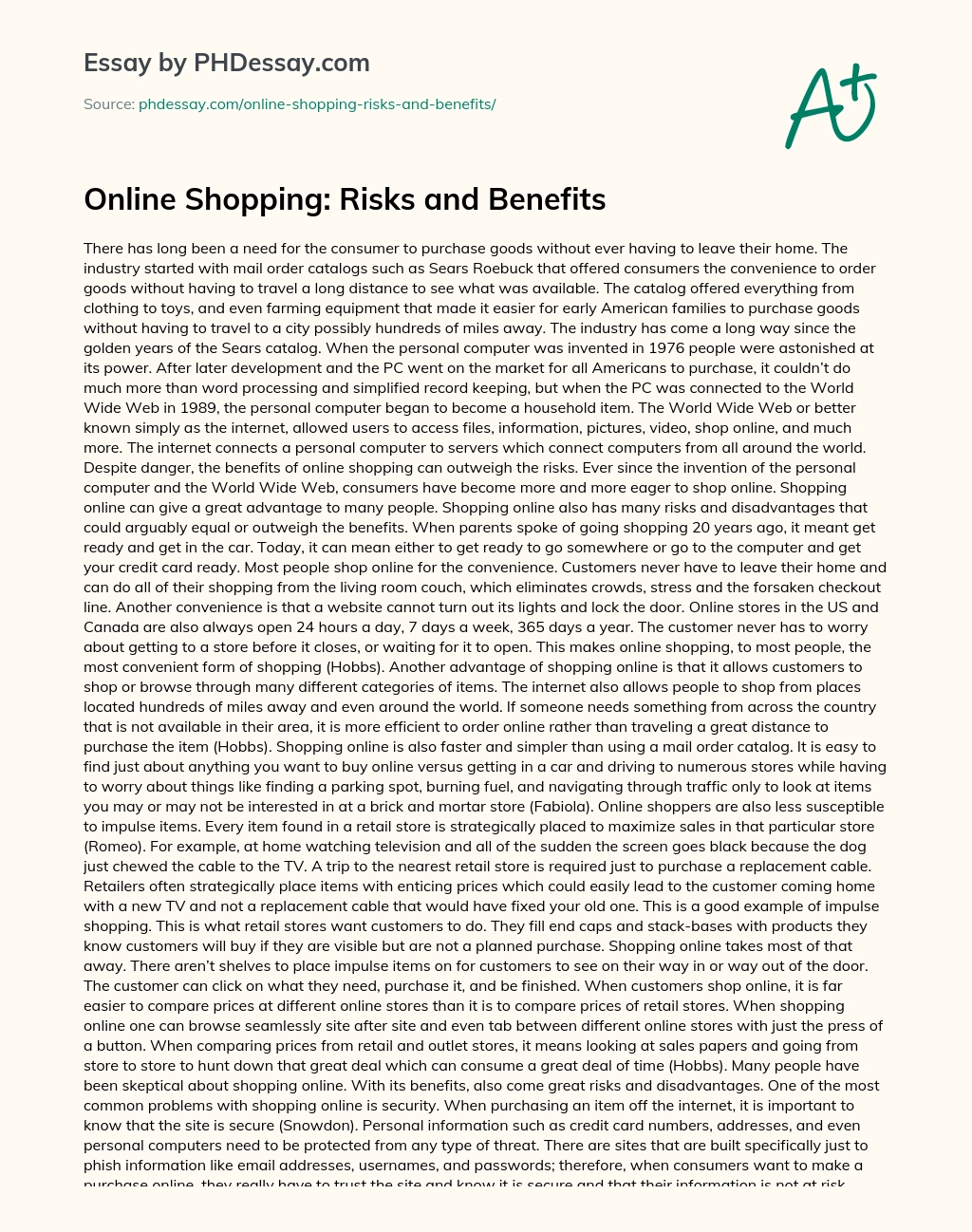 Online Shopping: Risks and Benefits essay