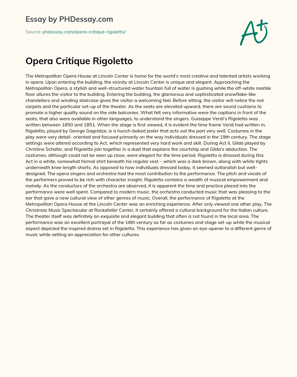 Opera Critique Rigoletto essay