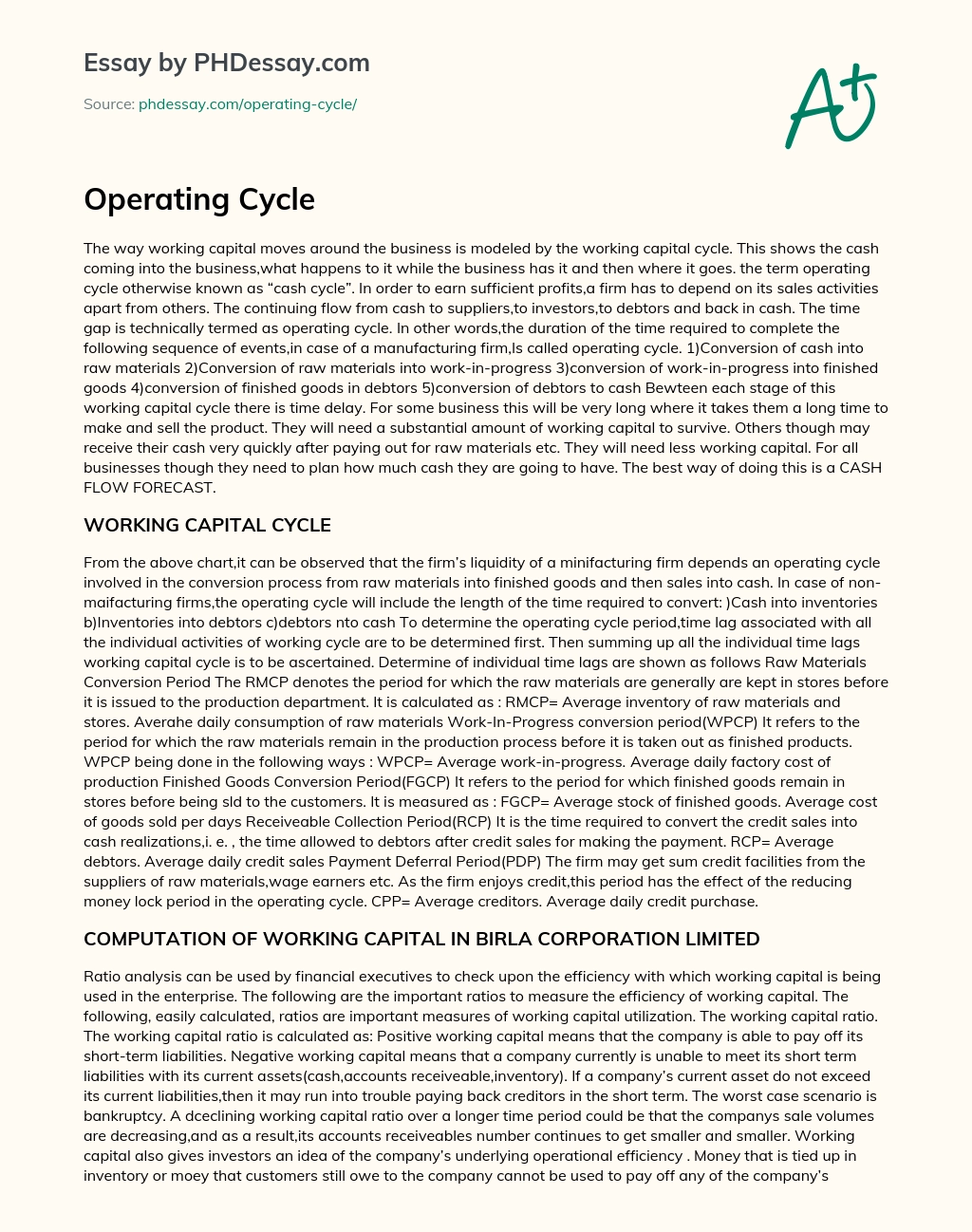Operating Cycle essay