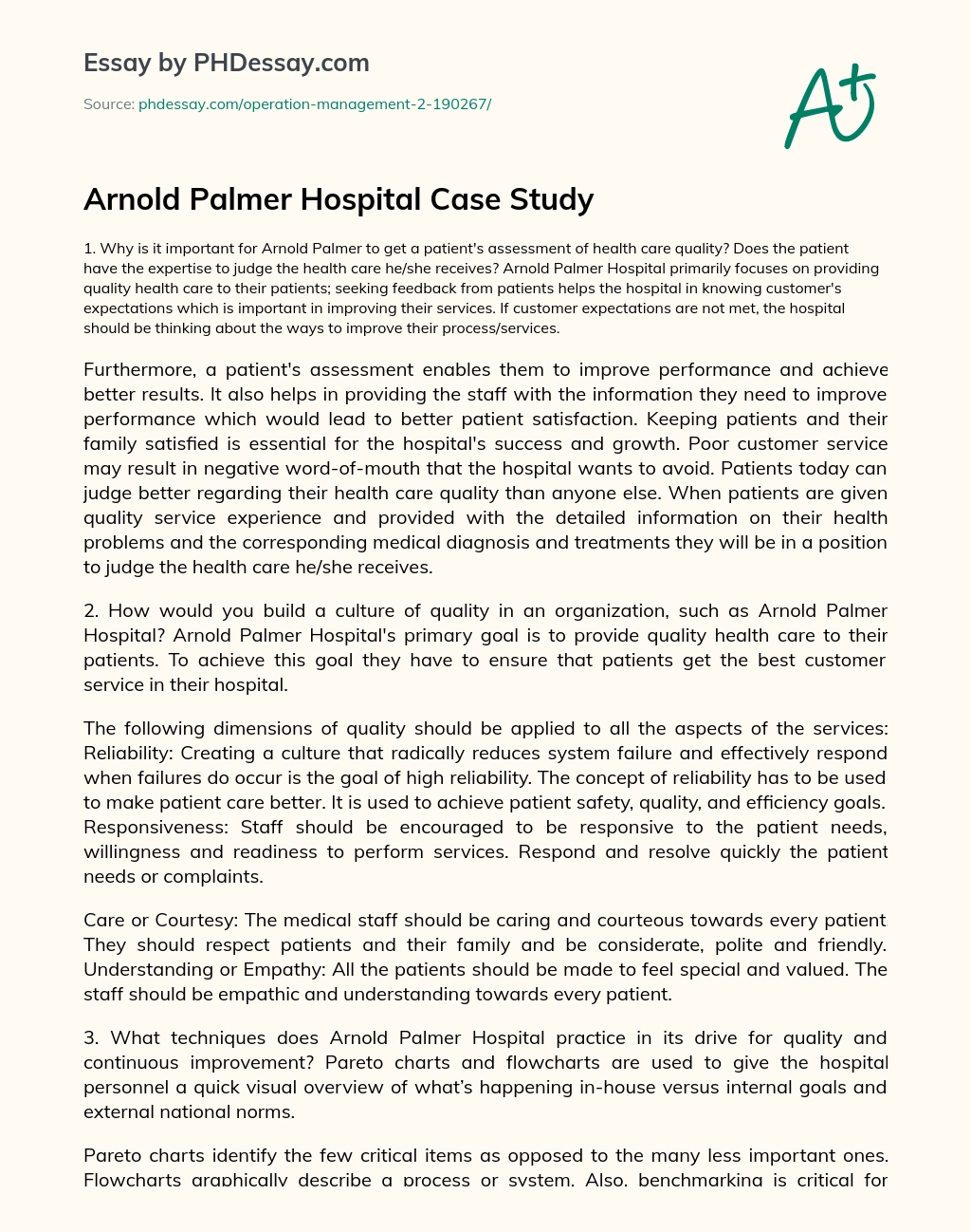 Arnold Palmer Hospital Case Study essay