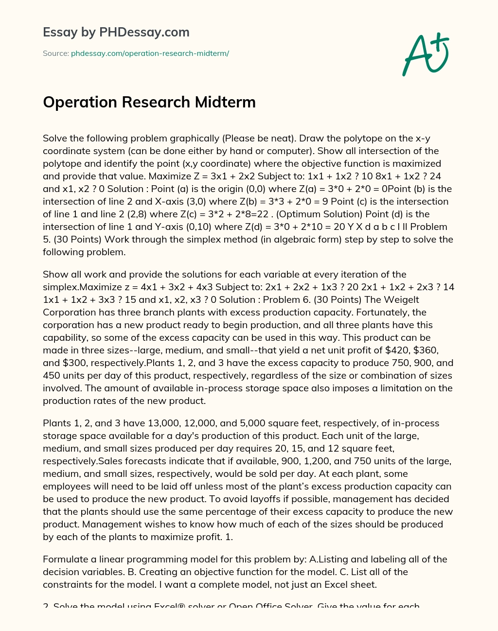 Operation Research Midterm essay