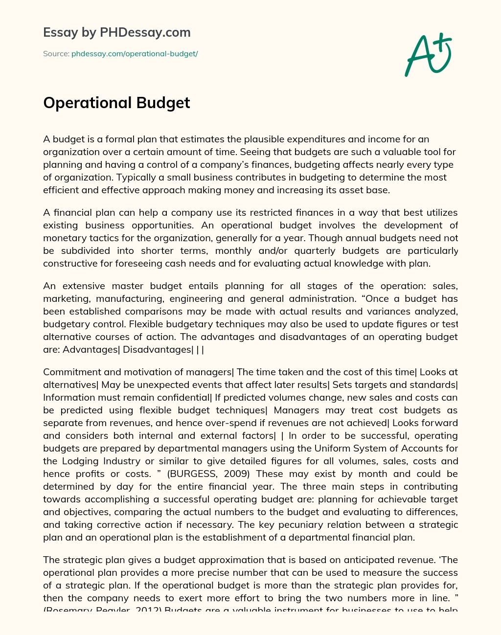 Operational Budget essay