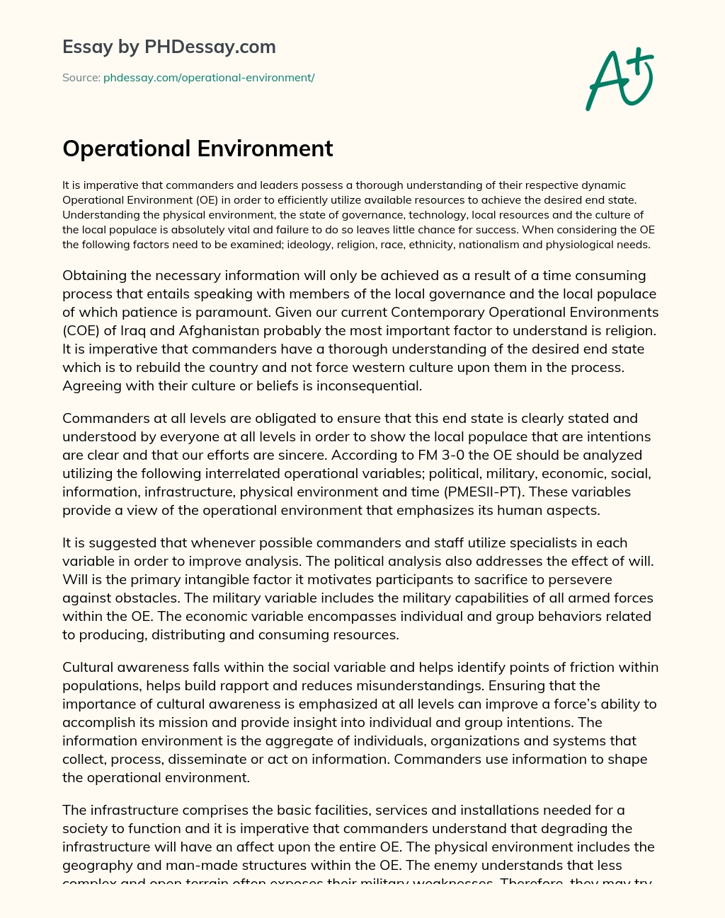 Operational Environment essay