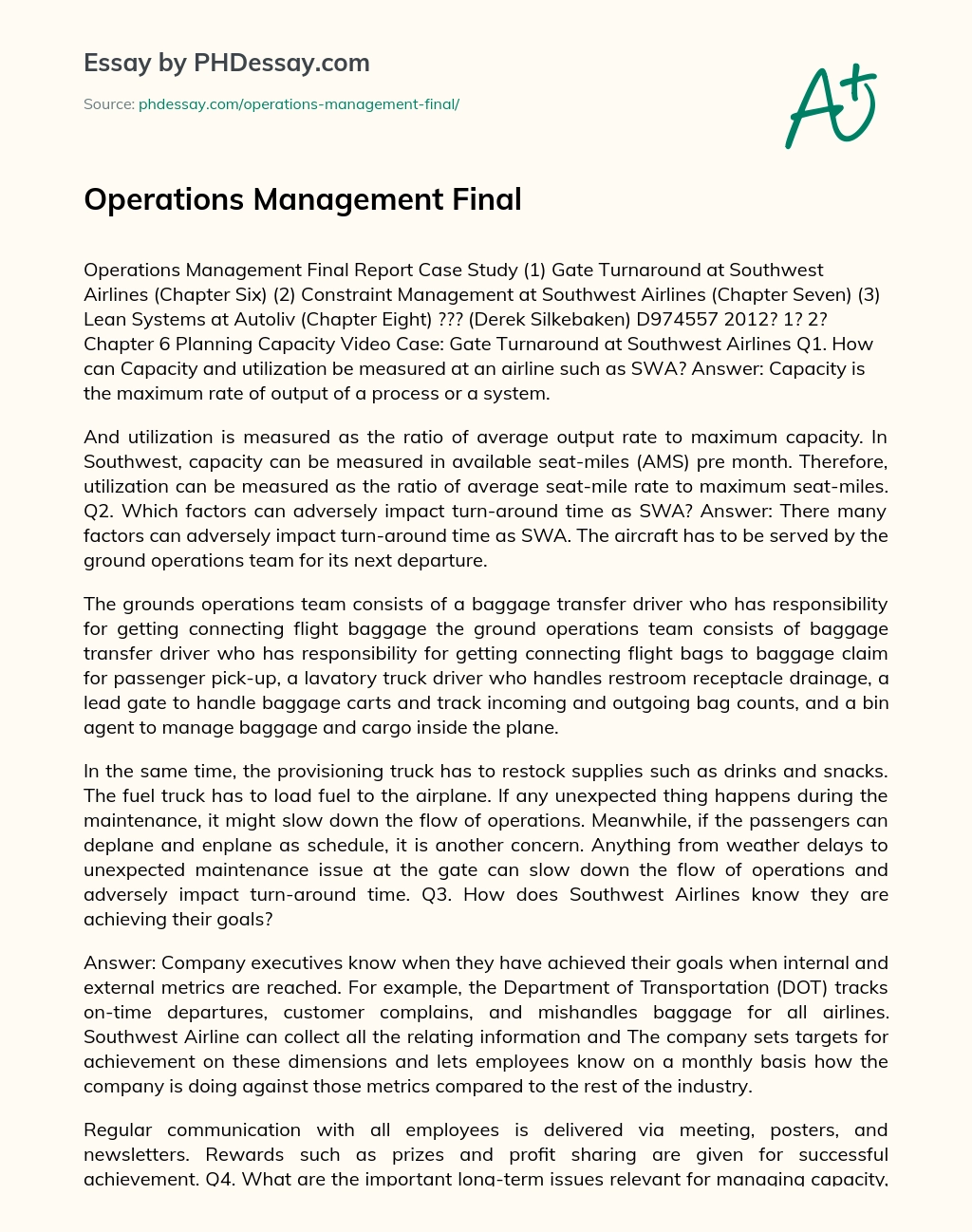 Operations Management Final essay