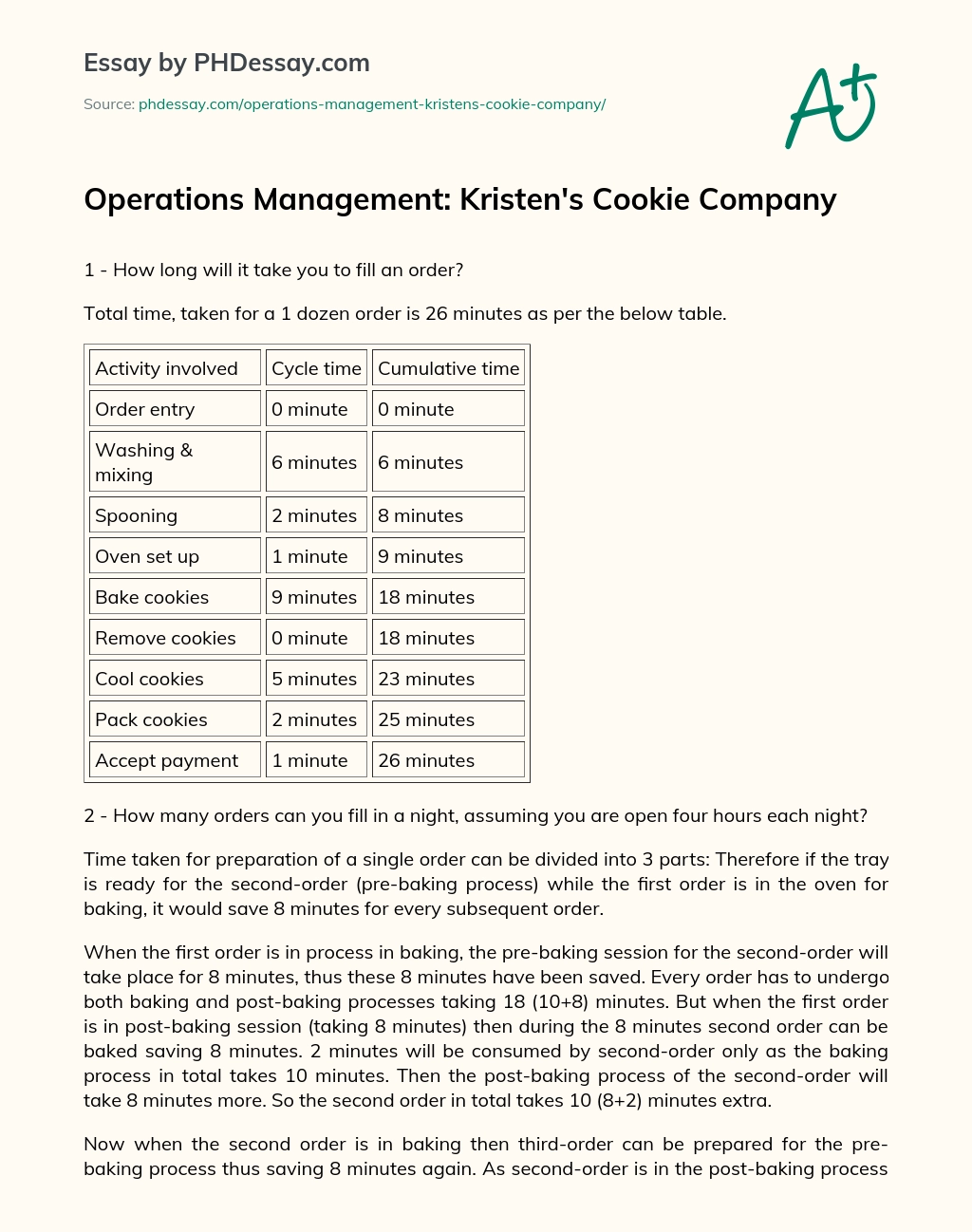 Operations Management: Kristen’s Cookie Company essay