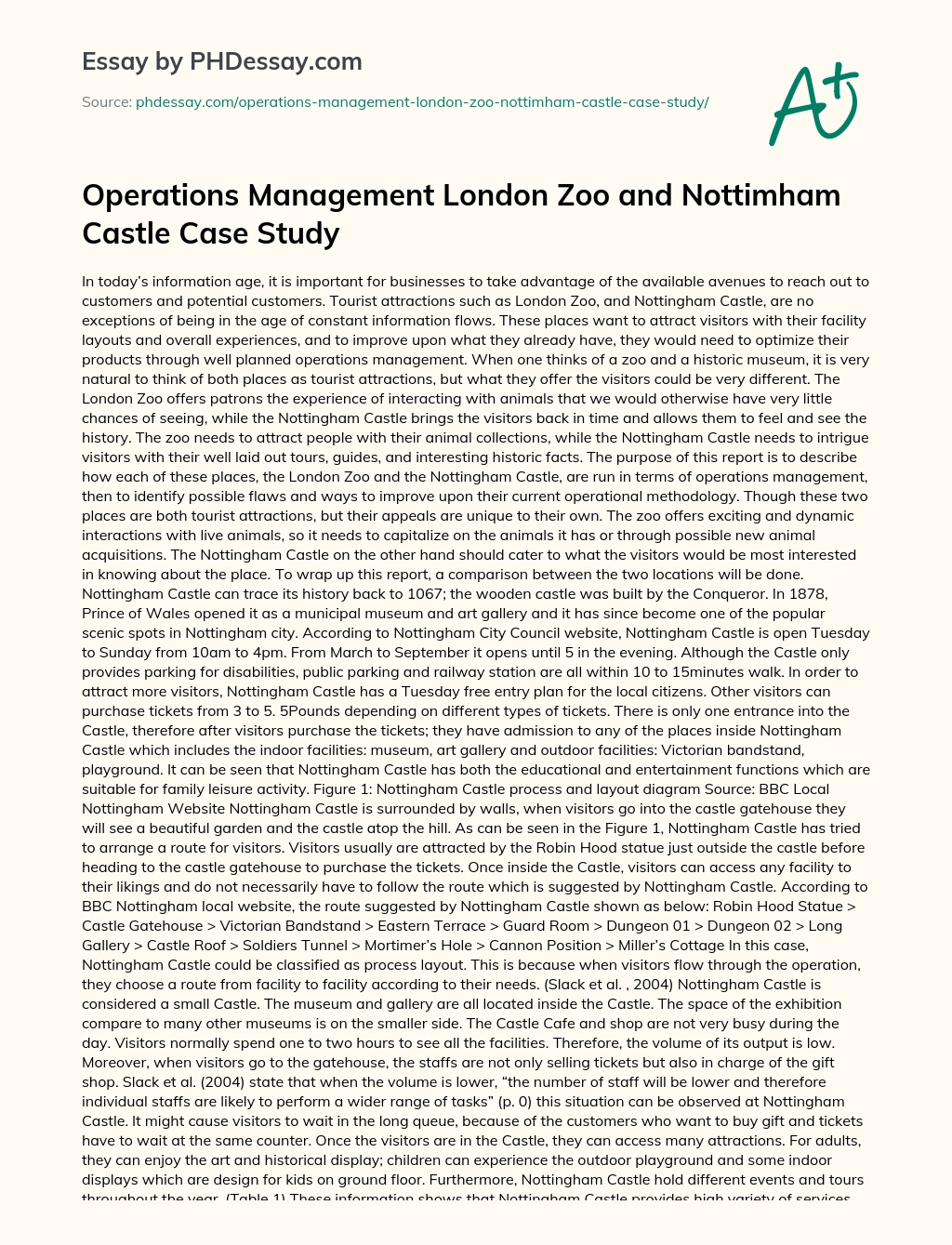 Operations Management London Zoo and Nottimham Castle Case Study essay