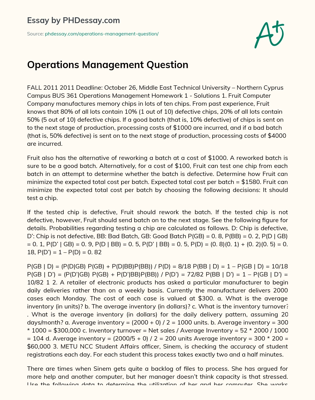 Operations Management Question essay
