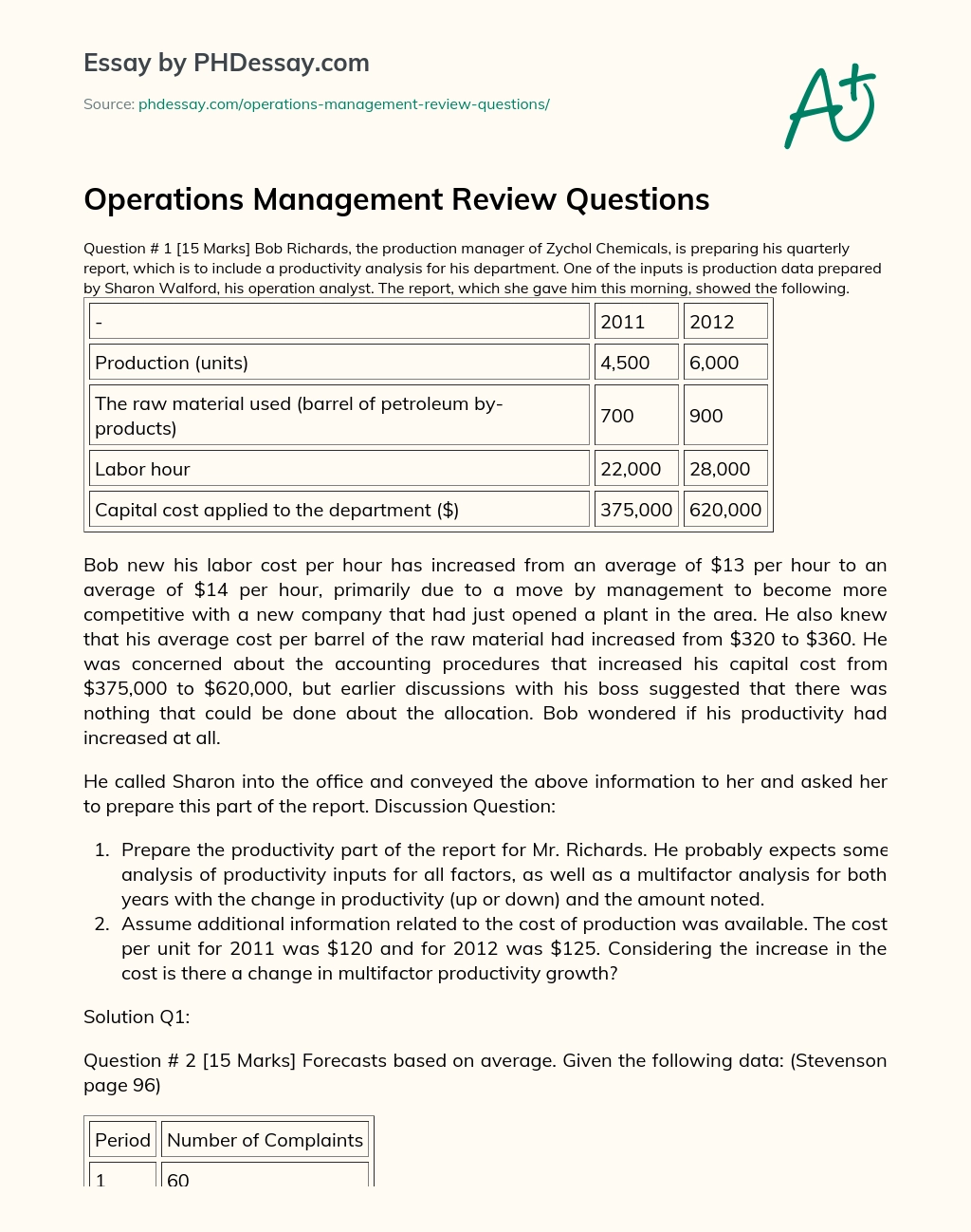 Operations Management Review Questions essay